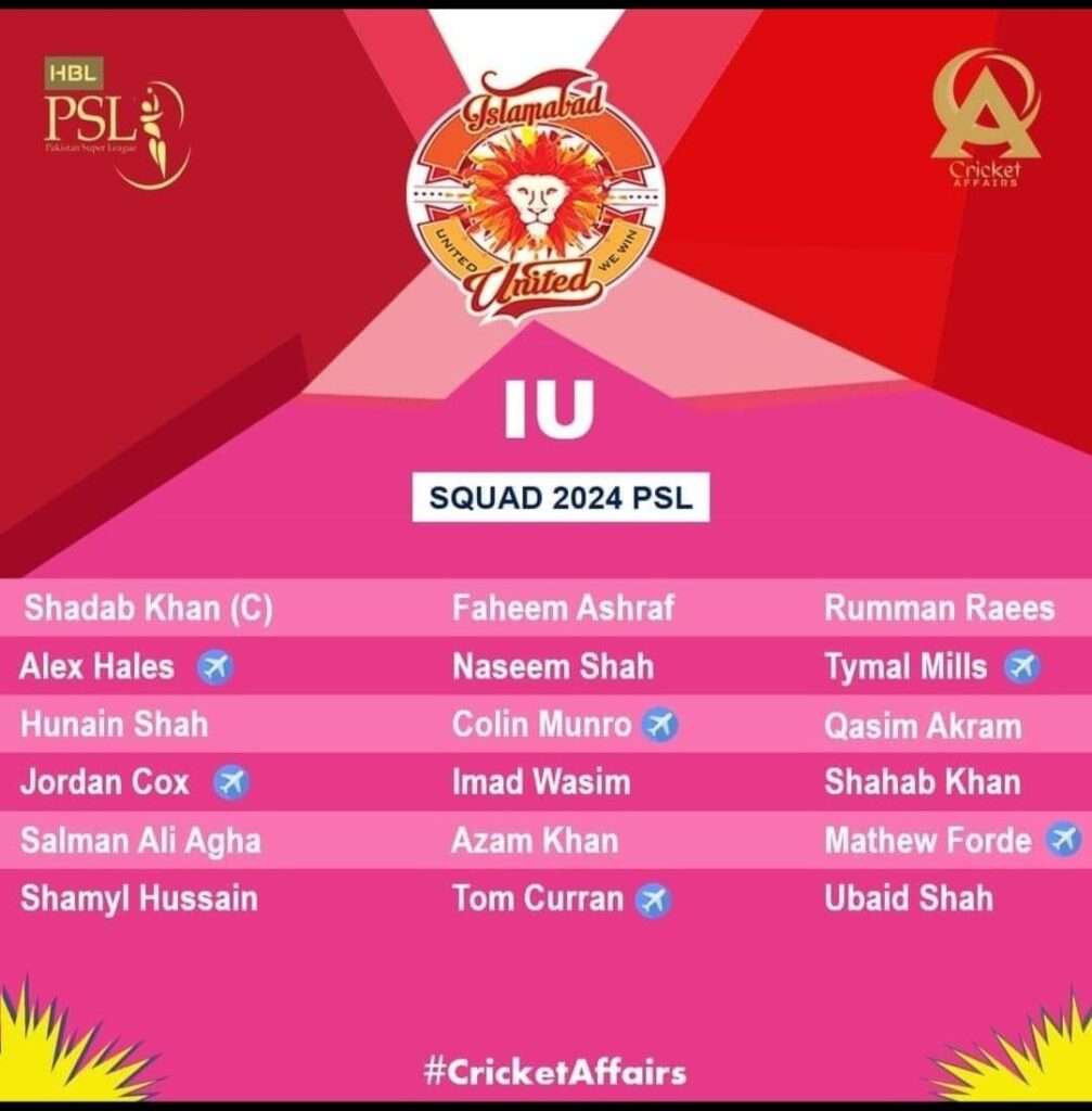 Islamabad United Squad 2024, Players List, Captain, Owner, Squad, Schedule & Fixtures| Islamabad United Squad PSL 9